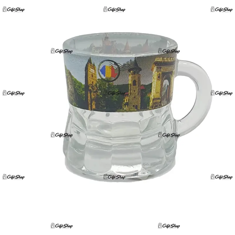 Castelul bran, vlad tepes, set 6 pahare pentru lichior/snaps realizat din sticla , model b